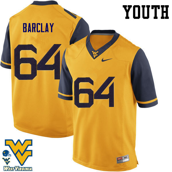 NCAA Youth Don Barclay West Virginia Mountaineers Gold #64 Nike Stitched Football College Authentic Jersey LW23L41US